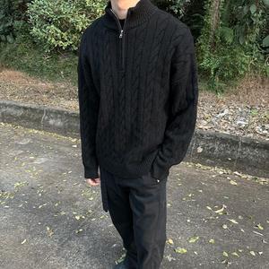 Suéter Masculino de Outono e Inverno com Zíper, Estilo Retrô Americano, em Tricô Trançado, para Casais, em Mistura de Poliéster/Algodão - Product Image 2