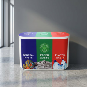 Waste Recycling <b>Bin</b> Three Compartment Plastic Waste Sorting Storage Bucket Indoor With <b>Lids</b> Simple Style - Product Image 1