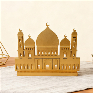 Islamic Style Tabletop Decoration Matte Gold <b>Wooden</b> Mosque <b>Sign</b> for Ramadan Gifts Eid Mubarak - Product Image 3