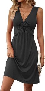 Abito Estivo Elegante Casual da Donna, <span class=keywords><strong>Taglie</strong></span> <span class=keywords><strong>Forti</strong></span>, in <span class=keywords><strong>Viscosa</strong></span>, Tinta Unita, con Scollo a V e Senza Maniche, Stile Naturale - Vendita all'Ingrosso - Product Image 6