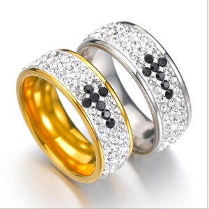 Anelli Classici Europei in Acciaio Inossidabile con Lettere Bibliche, Fascia Nera Argento Oro Rosa, Anello con Croce di Gesù e Preghiera - Product Image 1