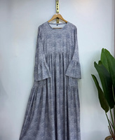 Robe Abaya Musulmane Décontractée à Col Ample, Motif Pois, Printemps-Été-Automne, Longue, en Polyester, Coupe Évasée, Infroissable