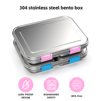 Aohea Boîte à lunch Bento en acier inoxydable 304 pour adultes 4 compartiments Rangement portable étanche Personnalisé pour étudiants Enfants Wholes
