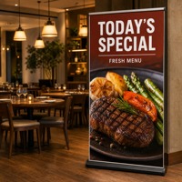 Bannière déroulante pour restaurant, support de bannière publicitaire, panneau d'affichage pour les menus, les promotions et les offres spéciales, installation portable