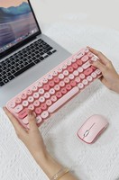 Clavier et souris sans fil Mofii 2.4G Claviers avec 68 touches colorées Machine à écrire Retro Round Keycap pour ordinateur portable, tablette, Windows
