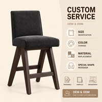 Tabouret de bar haut avec dossier, revêtement en tissu texturé noir, pieds en bois en forme de A, chaise de bar pour la maison, la cuisine, le café