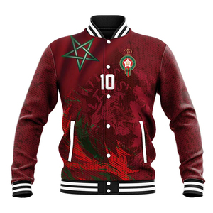 <span class=keywords><strong>Giacca</strong></span> da Baseball <span class=keywords><strong>con</strong></span> Bandiera del Marocco per Uomo/Donna - Numero 10 Personalizzato e Stampa Stella, Cappotto Varsity per Tifosi di Calcio Marocchini - Product Image 1