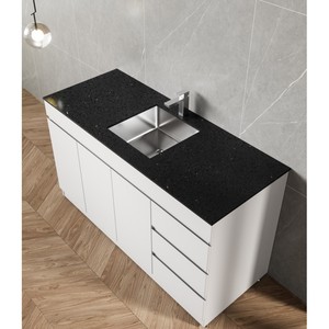 Juego de Muebles de Cocina Modulares de Tamaño Pequeño de 1.2m, Construcción en Acrílico, Mármol y Melamina, Diseño Moderno, Fregadero, Grifo y Protector contra Salpicaduras - Product Image 4