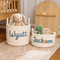 Panier de rangement portable en corde de coton personnalisé avec nom et lettres mignonnes, écologique, pour bonbons, collations, vêtements