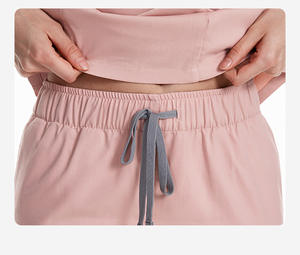 Setelan Scrub Dokter Ringan Kerah V Lengan Pendek Atasan Celana Multi-Kantong untuk Staf Rumah Sakit Salon Kecantikan Wanita - Product Image 5