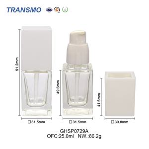 Wholesale Clear <b>Glass</b> Cosmetic Bottle Eco-Friendly 25ml <b>Square</b> Liquid Foundation Container with Custom Logo Pump Face Cream Use - Product Image 2
