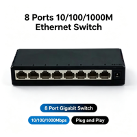 Switch de Red Doméstico de 8 Puertos 10/100/1000Mbps con Carcasa de Plástico, 8 Puertos RJ45, Hub Ethernet, Plug and Play, Apilable, AP-6008GS