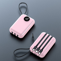 Batterie externe portable ultra-mince avec 4 câbles intégrés, affichage LED, 3000-5000mAh, charge rapide, double USB, Micro USB, Type-C