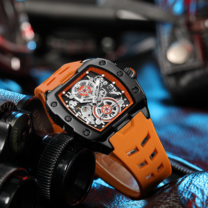 Fournisseur de montres pas chères en Chine, montres mécaniques noires avec design ajouré, mouvement automatique, montres mécaniques avec bracelet argenté - Product Image 3