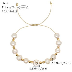 Go2boho Pearl Bracelet with Heart Charm White <strong>Imitation</strong> Pearl and Gold Bead Adjustable <strong>Jewelry</strong>, Romantic <strong>Love</strong> Gift - Product Image 5