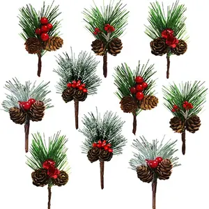 크리스마스 선물 액세서리 소나무 바늘 선물 상자 장식품 거품 빨간 베리 소나무 가지
