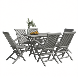 Juego de 6 Sillas Plegables de Madera de Teca Sólida Gris para Jardín, Muebles de Exterior de Diseño Estándar - Product Image 1