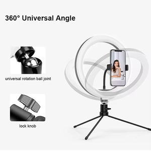 10 pollici <span class=keywords><strong>Mini</strong></span> tavolo LED anello di luce 3 colori Vlogging Selfie anello di bellezza lampada Make up porta telefono Selfie Stick treppiede - Product Image 5