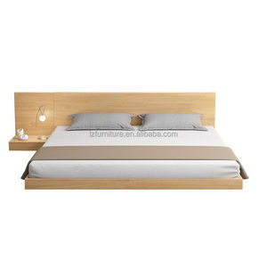 Minimalist Low <b>Platform</b> <b>Bed</b> King Size Solid Wood <b>Bed</b> <b>Frame</b> with Oak Headboard Space Saving Design for 3 Star Hotel Furniture - Product Image 2