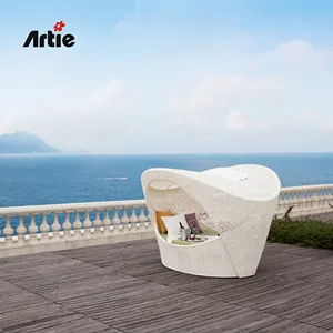Artie Used Hotel Piscina Muebles Lujo Jardín Daybed All Weather Patio Furniture Rattan Round Outdoor Daybed