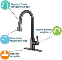 Robinet de cuisine monocommande HD-1139 à montage sur plan, design moderne noir, en zinc, avec douchette extractible, résistant à la rouille 5