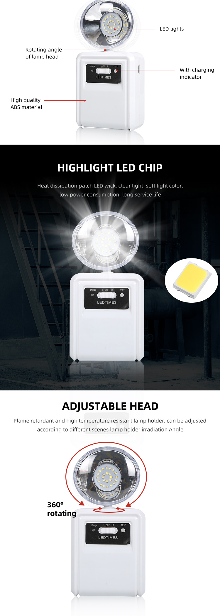 LEDTIMES Low Price 6V4.5AH Adjustable Indoor Hotel 0.5W Single Head Rechargeable Led Emergency Light