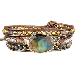 Labradorite Beaded <b>Bracelet</b> <b>Copper</b> Alloy Crystal Beads Hand Woven Jewelry Gift Fashionable Retro Style - Product Image 1