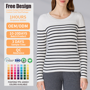 Suéter de Punto Personalizado con Logotipo para Mujer, Manga Larga, Cuello Redondo, Jersey de Punto de Bambú a Rayas, Ropa de Punto de Invierno para Damas - Product Image 2