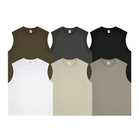 T-shirt sans manches pour homme de style américain, 100% coton, 230 g/m², impression sérigraphique, couleur unie, col rond, sans manches, été