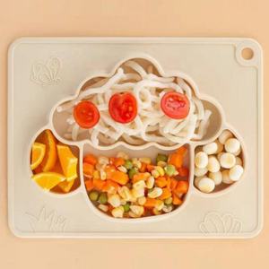 Household Food Grade Silicone Suction Dinner Plate Cartoon Design Kids Tableware Sheep Shape <b>Divided</b> Dish Infant Feeding Plate - Product Image 3