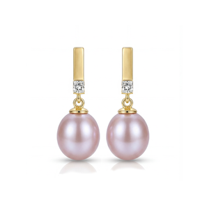 Boucles d'oreilles pendantes en cuivre plaqué or 18 carats avec perles roses pour femmes, bijoux élégants avec zircone cubique carrée et perles ovales, cadeau de mariage - Product Image 1