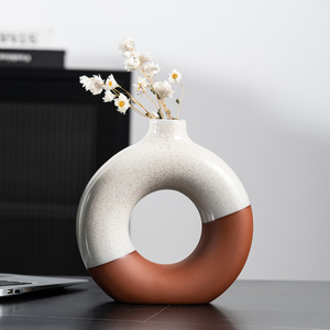 Vase en céramique demi-glaçurée en terre cuite rouge, fait main, en forme de donut, pour décoration de <span class=keywords><strong>mariage</strong></span> et de maison, vente en gros, best-seller - Product Image 6