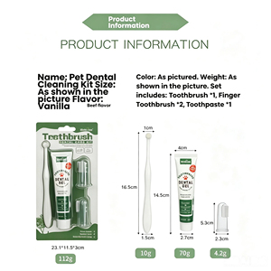 Kit dentaire pour animaux de compagnie : brosse à dents double tête, 2 brosses à doigts, <span class=keywords><strong>dentifrice</strong></span> vanille, anti-plaque et tartre, haleine fraîche pour chiens et chats, 70g, OEM ODM - Product Image 3