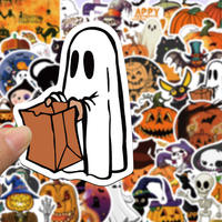 Autocollant en PVC personnalisé 50pcs Halloween Chauve-Souris Citrouille Décoration de fête en vinyle étanche pour enfants Cadeaux de dessin animé de vacances