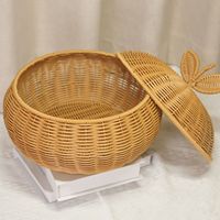 Panier tissé avec couvercle, style rotin PC, panier de rangement rond pour fruits, présentoir de fleurs artificielles, décoration intérieure, vente en gros