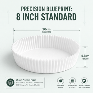 Fogli di Carta da Forno Rotondi Monouso Ecologici Resistenti al Calore a Doppio Lato da 8 Pollici per Friggitrice ad Aria, 50 Pezzi, Bianchi, Antiaderenti - Product Image 2