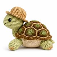 Peluche tortue verte tricotée promotionnelle, adorable jouet animal en peluche tortue verte tricotée, tortue verte tricotée avec chapeau
