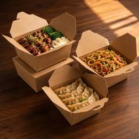 Eco-vriendelijke fastfood papieren doos, kraft, opvouwbaar, wegwerpbaar, met sluitlip, lunchbox, OEM aangepaste logo bulk voedselverpakking