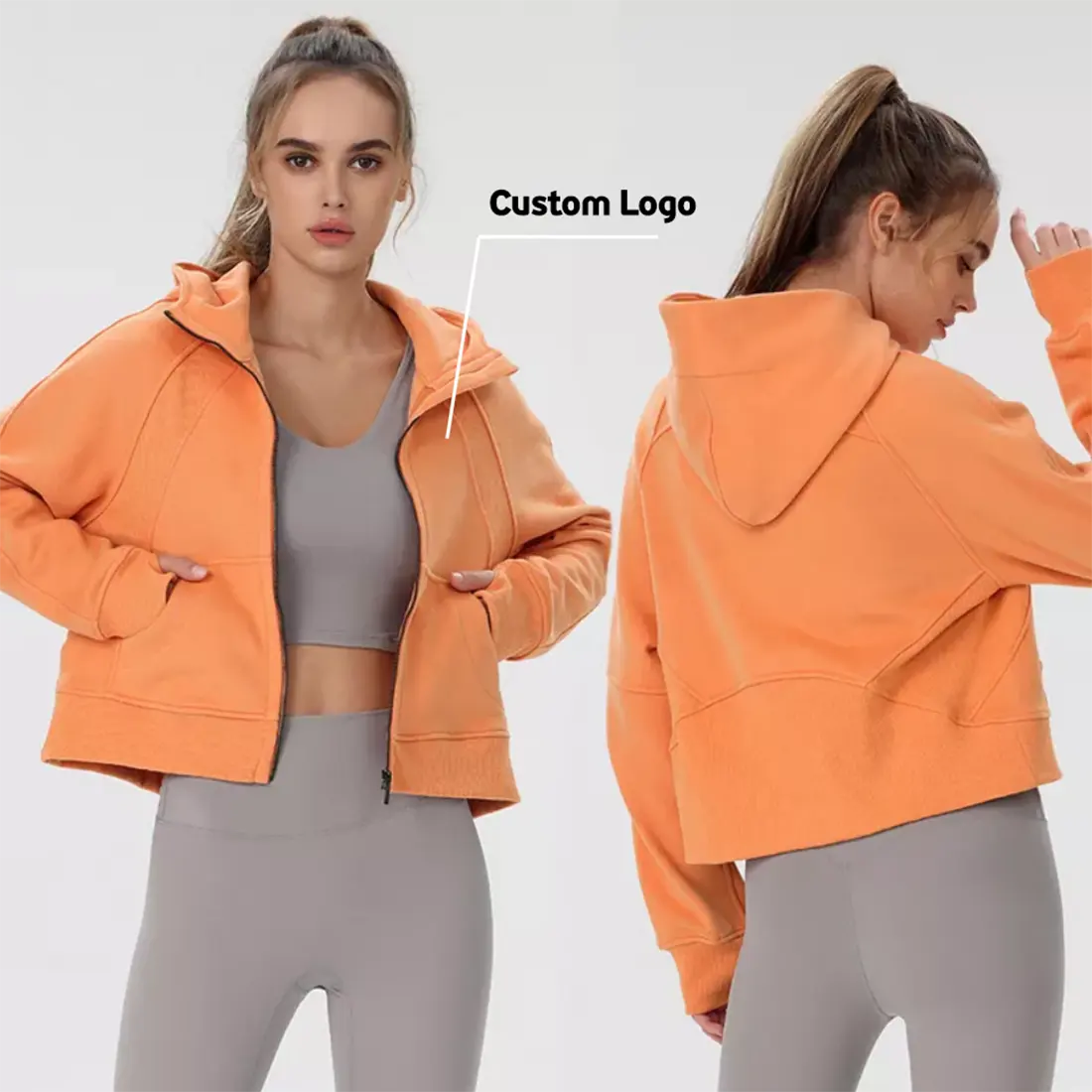 2022 Women Workout Plus Size Hoodies Winter Hoodies Pockets Crop Sport Jacket Female Fitness Yoga Shirt Top