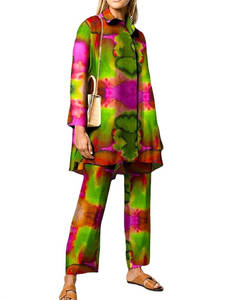 Ultima tendenza due pezzi <span class=keywords><strong>abbigliamento</strong></span> <span class=keywords><strong>donna</strong></span> camicia a maniche lunghe e pantaloni lunghi stampa set abiti di moda per le donne - Product Image 3