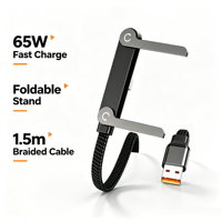 Câble de charge rapide USB-A vers Type-C de haute qualité 65W avec support de téléphone pliable