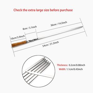 Juego de 6 Brochetas de Acero Inoxidable para Barbacoa, Brochetas para Carne, Camarones, Pollo y Vegetales con Mango de Madera - Product Image 4