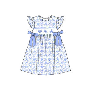 Précommande MOQ 5 Trendyism Boutique Vêtements pour bébés filles et garçons, imprimés de vacances, en Spandex doux/Coton biologique, motifs coquillages, tortues, étoiles de mer, pour frères et sœurs - Product Image 3