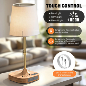 Cordless <b>Bedside</b> Table Lamp for Bedroom,Dimmable Touch Table Lamp Rechargeable Desk lamp with Fabric Shade for Living Room - Product Image 4