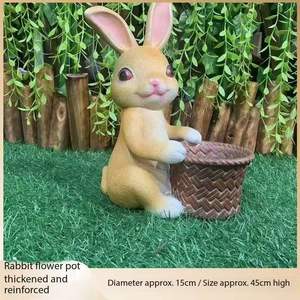 مزارعي زهور أرنب عالية الجودة حرف راتنج لطيف لديكور المنزل الأنيق الداخلي والخارجي - Product Image 6