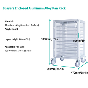 9단 1000x650x470mm 알루미늄 밀폐형 베이커리 랙 트롤리 트레이용 빵 냉각 랙 - Product Image 2
