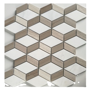 Mezcla blanca Marrón Azulejo de piedra natural Tienda de <span class=keywords><strong>hotel</strong></span> Piso Backsplash Uso Arte Mosaico Baño Pared - Product Image 6