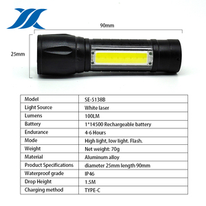 Linterna LED Láser Blanca Recargable, Linterna de Emergencia para Exteriores, Impermeable, <span class=keywords><strong>Linternas</strong></span> y Antorchas para Uso en Zonas Silvestres - Product Image 2