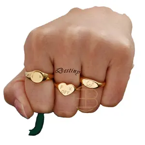 2024 New KP New Trendy Heart Oval Shape Titanium 18K Gold Plated Personalized Letter FK off Signet Ring