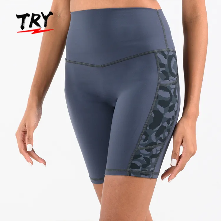 Pantalones cortos de Yoga con estampado animal para mujer, Shorts de cintura alta para gimnasio, fitness, Control de barriga, bolsillos laterales, entrenamiento, correr, SY0712